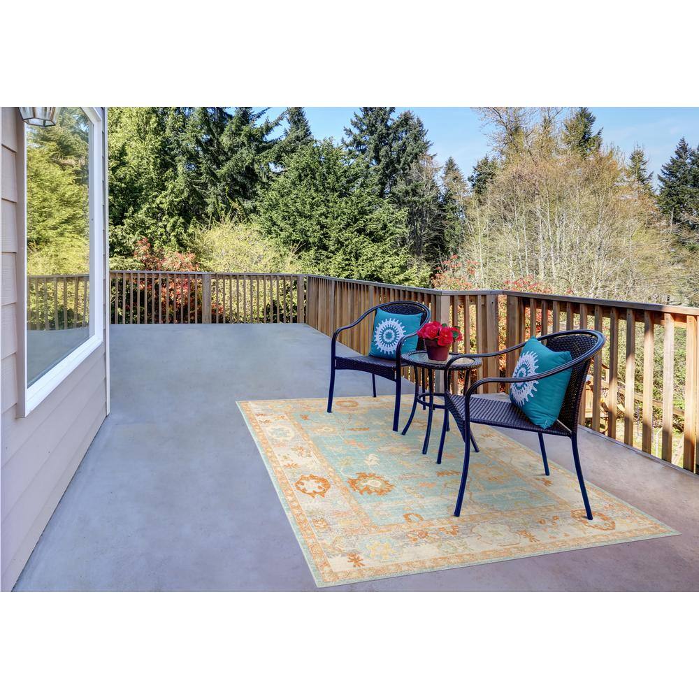 Aqua Bohemian Chic 8'9" x 11'9" Rectangular Easy-Care Area Rug