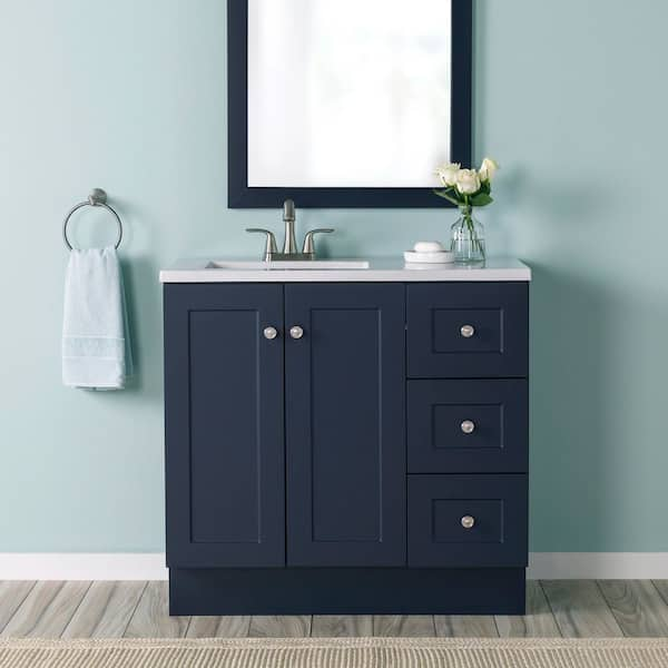 Bannister 37 in. Single Sink Deep Blue Bath Vanity with Granite-Look Colorpoint White Cultured Marble Top (Assembled)