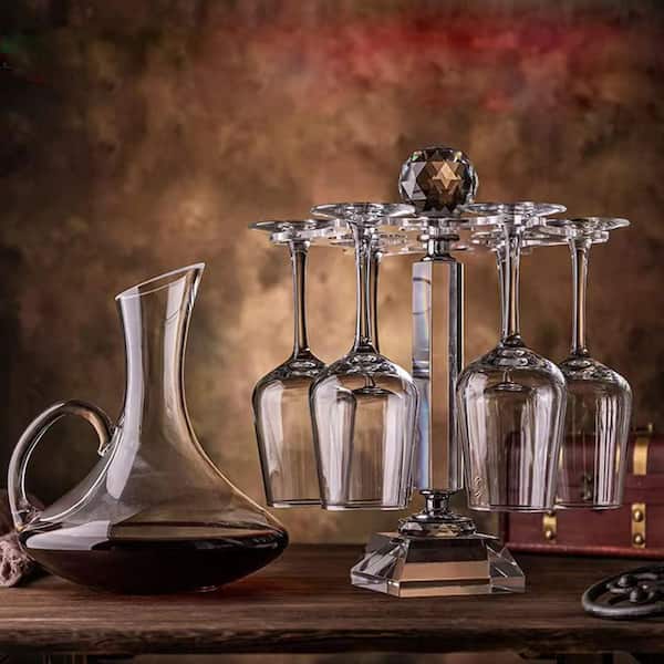 Transparent Desktop Rotating Stemware Rack Elegant Crystal Glass Holder Stand for 8 Wine Glasses Large