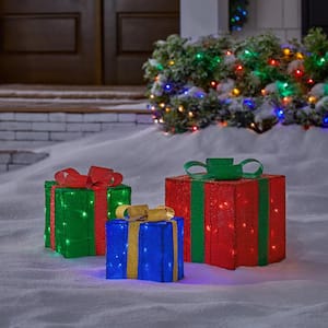 3-Piece Tinsel LED Gift. Boxes Holiday Yard Decoration