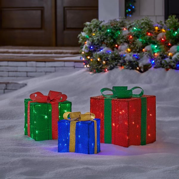3-Piece Yuletide Lane LED Gift Boxes Holiday Yard Decoration Y26