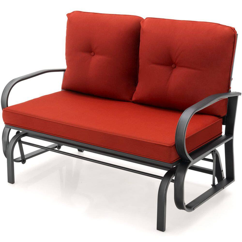Alpulon Black Metal 2Person Outdoor Patio Glider with Red Cushions