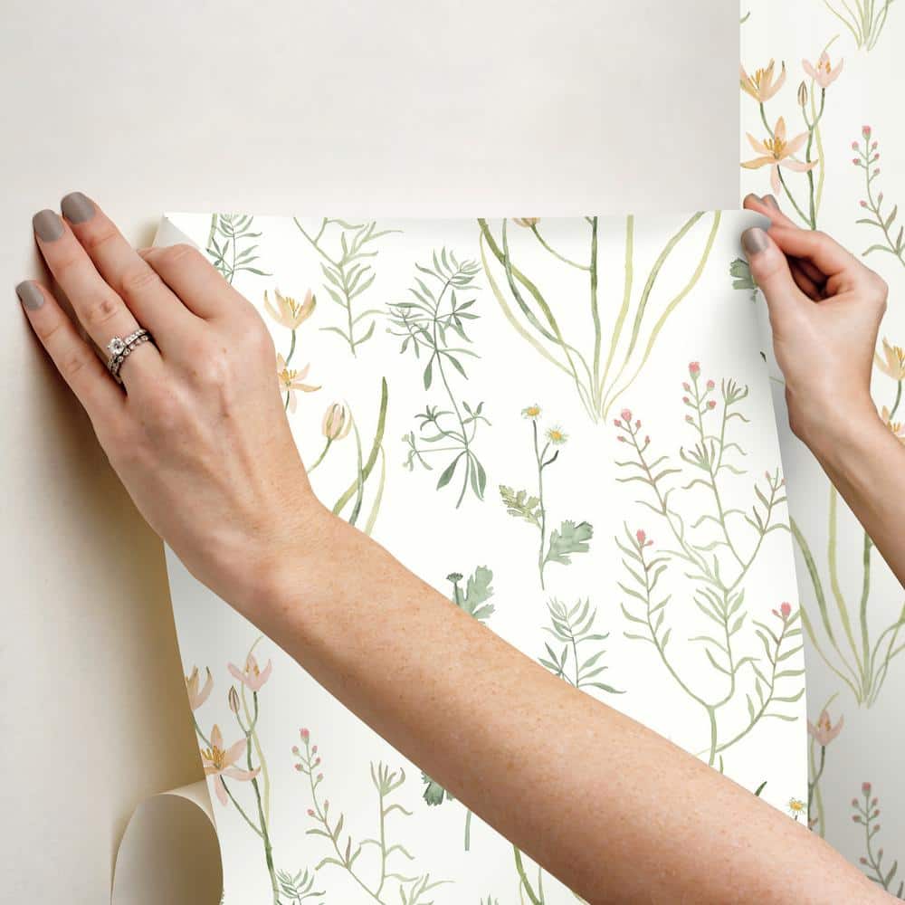 Peach and Orange Botanical Peel & Stick Wallpaper Roll
