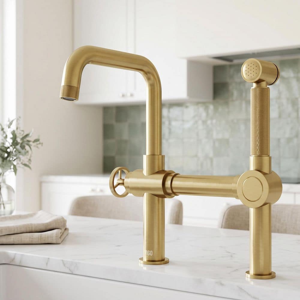 VIGO Cass Single-Handle High-Arc Widespread Bridge Kitchen Faucet
