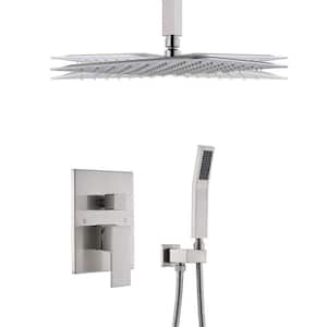 2-Spray Patterns with 2.5 GPM 10 in. Ceiling Mount Dual Shower Heads in Brushed Nickel