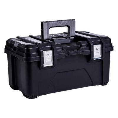 22 in. Black Plastic Portable Tool Box with Metal Latches