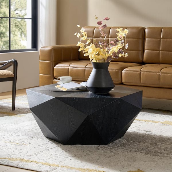 JAYDEN CREATION Ismael 39 in. Black Geometric Design Marble-Top