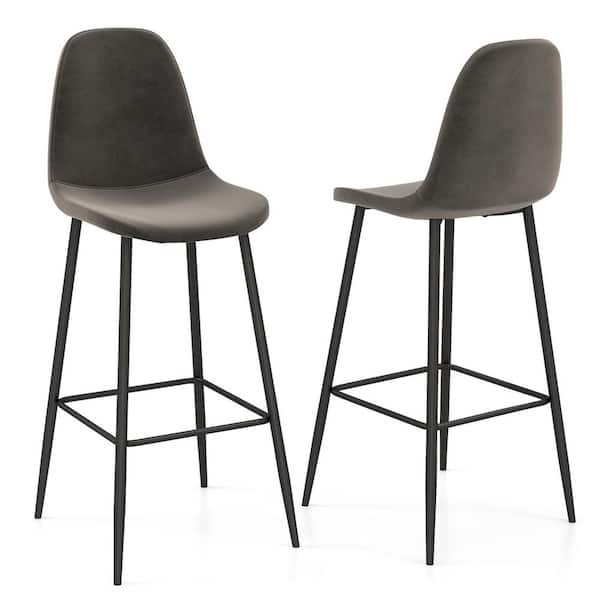 Costway 29.5 in. Grey Bar Stools Velvet Upholstered High Back Bar Chairs Kitchen (Set of 2)