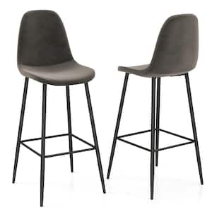 29.5 in. Grey Bar Stools Velvet Upholstered High Back Bar Chairs Kitchen (Set of 2)