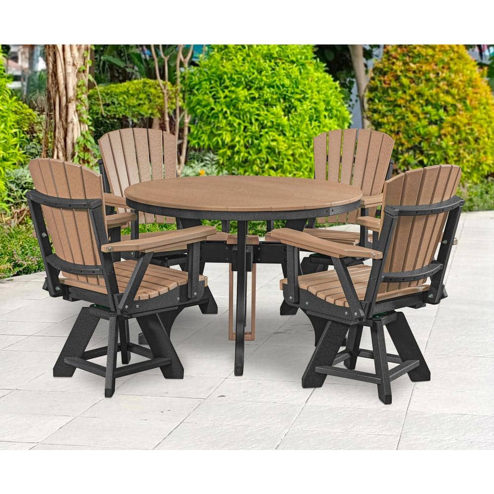 44" Round Black and Weatherwood Recycled Plastic Outdoor Dining Table