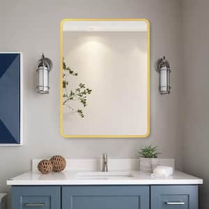 24 in. W x 32 in. H Large Rectangular Wall Mounted Framed Aluminum Vertical/Horizontal Bathroom Vanity Mirror in Gold