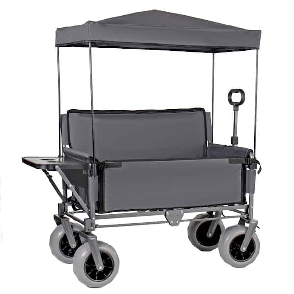 6.35 cu. ft. Steel Folding Utility Wagon Garden Cart w/Extended Height Wall/Open Side/Canopy in Gray (9" Dia. Wheel)
