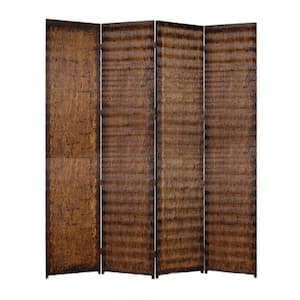 Brown Dual Tone 4-Panel Wooden Foldable Room Divider with Wavy Design