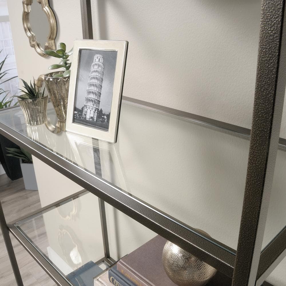 Elegant Bronze Metal & Glass 70" Luxe Display Bookcase