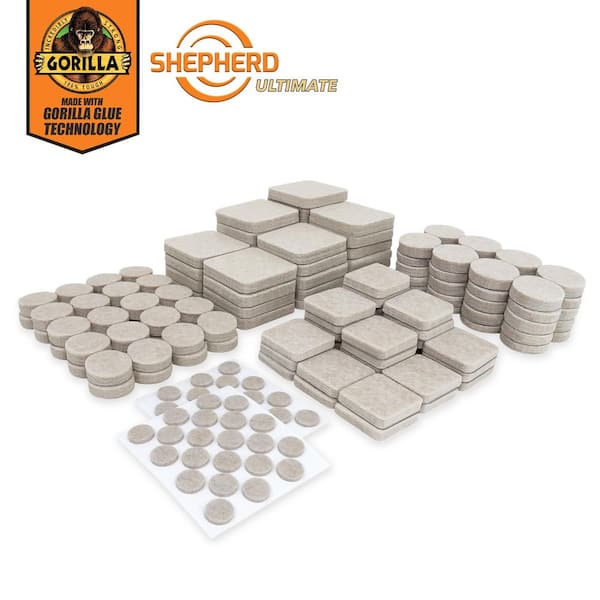 Ultimate Assorted Beige Self-Adhesive Furniture Sliders, Felt Pads Value Pack with Gorilla Glue Technology (184-Piece)