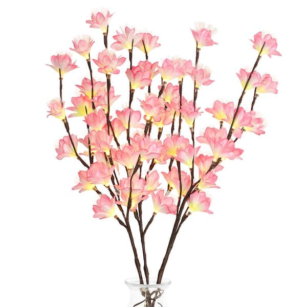 Oumilen 30 in. White Artificial Lily Flower Lights Home Decor 3-Pieces Set Individual Flower Stems