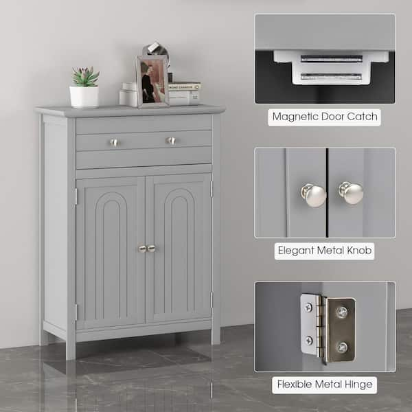 kleankin Bathroom Storage Cabinet, Small Floor Cabinet with Open Compartments and Drawer for Living Room and Playroom, Grey