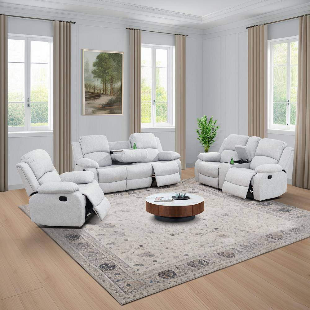 38.5 in. W Light Gray Linen Blend Manual Recliner