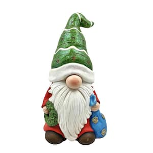 19 in. Tall Christmas Gnome Holding Blue Gift Bag with Green Hat