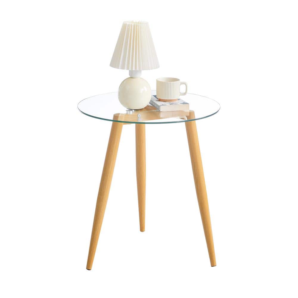 Van Beuren Beech and Clear Glass Round Coffee and Side Table Set