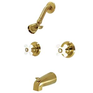 Victorian Double Handle 1-Spray Tub and Shower Faucet 1.8 GPM with Corrosion Resistant in. Brushed Brass
