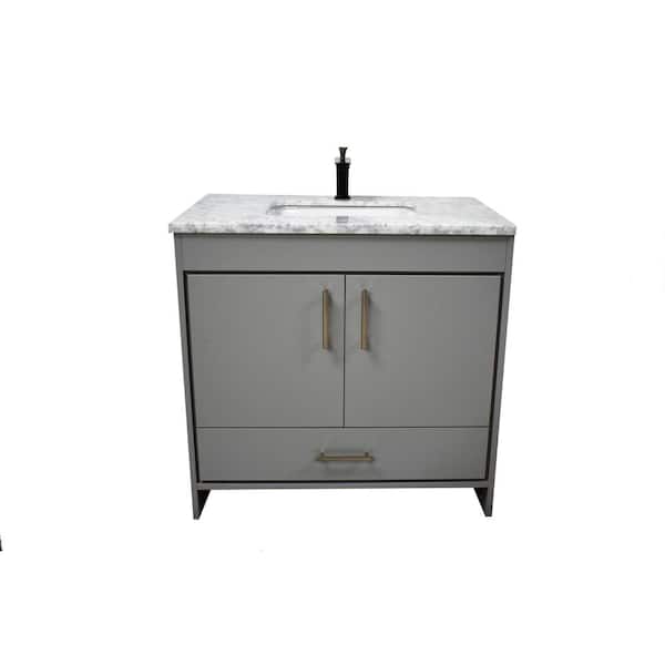 VOLPA USA AMERICAN CRAFTED VANITIES Capri 36 in. W x 22 in. D Bath Vanity in Gray with Carrara Marble Vanity Top in Gray with White Basin