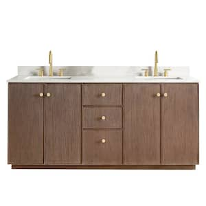 Oza 72 in. W x 22 in. D x 33.9 in. H Double Sink Bath Vanity in Dark Brown with White Quartz Stone Top