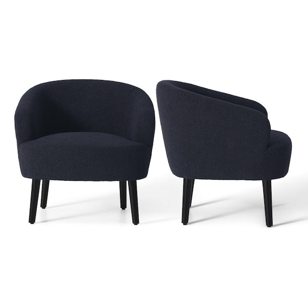 Bayville 29 in. Wide Faux Shearling Fabric Accent Chair With Arms (Set of 2), Navy Blue