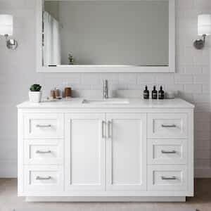 Miranda 60 in. W Single Bath Vanity in White with Cultured Marble Vanity Top in LV Carrara with White Basin and Mirror