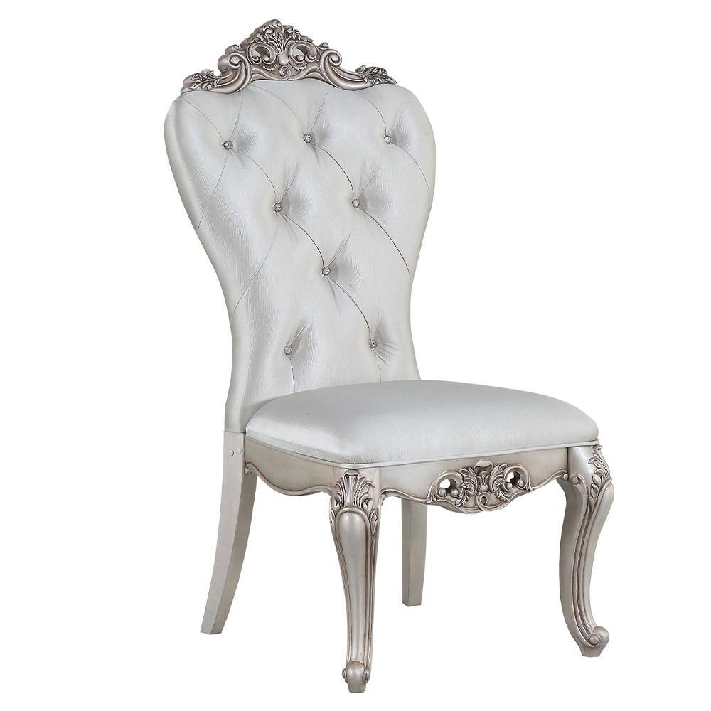 Elegant Antique White and Cream Tufted Upholstered Side Chair