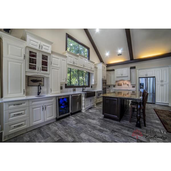 LIFEART CABINETRY Oxford Creamy White Plywood Raised Panel Stock Assembled Tall Pantry Kitchen Cabinet (30 in. W x 90 in. H x 24 in. D)