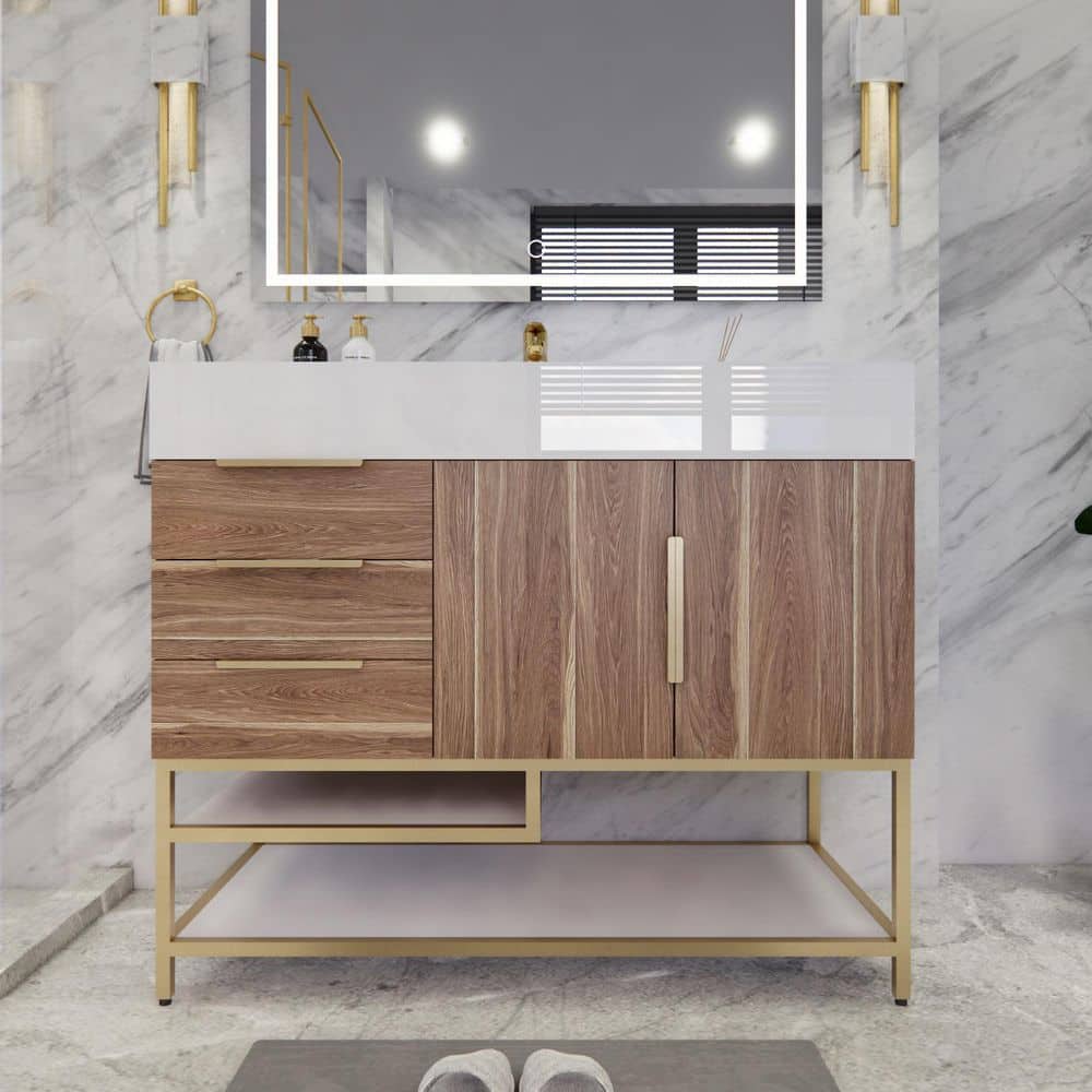 Bethany 42 in. W x 20 in. D x 36 in. H Single Sink Freestanding Bath Vanity in White Oak with White Acrylic Top price history on PriceWatchPro