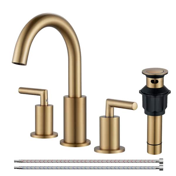 8 in. Widespread Double Handle Bathroom Faucet with 360° Swivel Spout in Gold