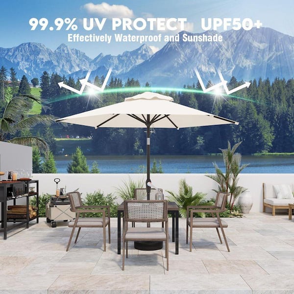 Primehome 7.5 ft. Heavy-Duty Outdoor Market Patio Umbrella with Push Button Tilt, Easy Crank Lift in Beige
