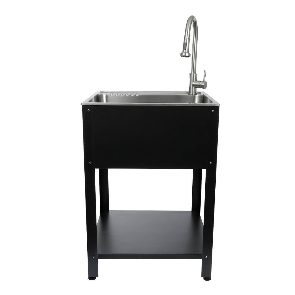 24.1" Stainless Steel Freestanding Farmhouse Laundry Sink with Faucet
