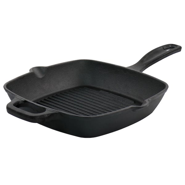 Enameled Deep Round Grill Cast Iron Griddle Pan with Glass Lid 10 Inch  Non-Stick Round