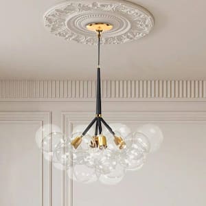 Alma 4-Light Black/Gold Cluster Bubble Globe Chandelier with Clear Glass for Large Room( 12-Shade, G125 Bulb Included)