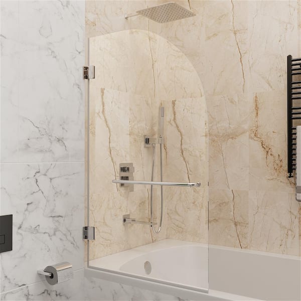 INSTER VENUS 34 in. W x 58 in. H Pivot Frameless Tub Door in Chrome Hinges with Clear Glass
