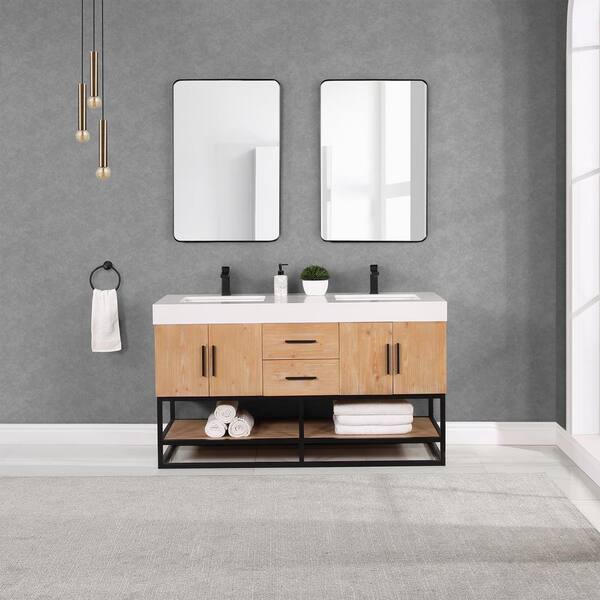 Altair Bianco 60 in. W x 22 in. D x 34 in . H Double Sink Bath 