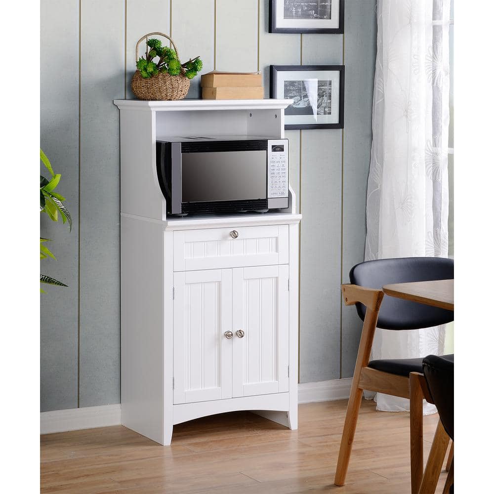 White Raised Panel Microwave Utility Kitchen Cabinet