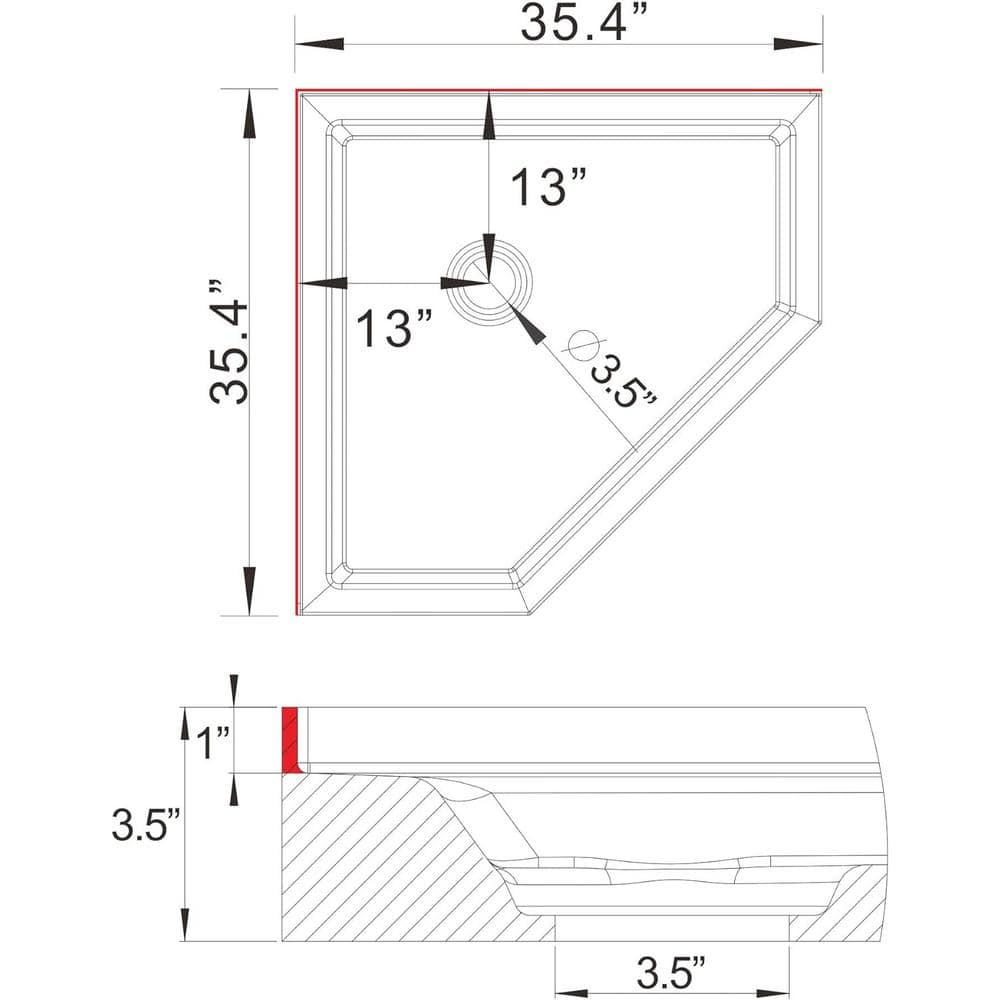 White Neo-Angle Corner Shower Base with Center Drain