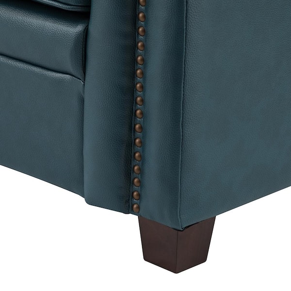 Artful Living Design Samuel 56 in. Wide Turquoise Leather Rectangle 2-Seat Sofa with Solid Wooden Legs