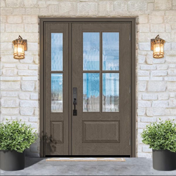 Regency 51 in. x 80 in. 3/4 Lite 4SDL Oasis Deco Glass LHOS Prefinish Ashwood Fiberglass Prehung Front Door 1_ 12 in. SL