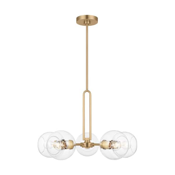 Generation Lighting Codyn 5-Light Satin Brass Medium Chandelier with Clear Glass Shades