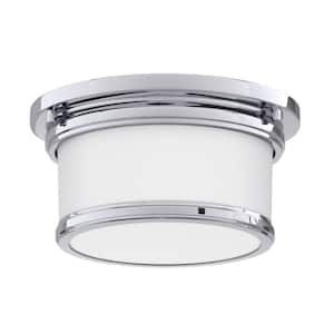 Summerlake 9.5 in. 1-Light Chrome Drum Flush Mount with Frosted Glass Shade and No Bulbs Included 1-Pack