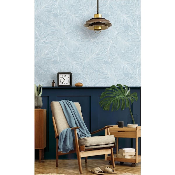 60.75 sq. ft. Early Sky Tarra Monstera Leaf Nonwoven Paper Unpasted Wallpaper Roll