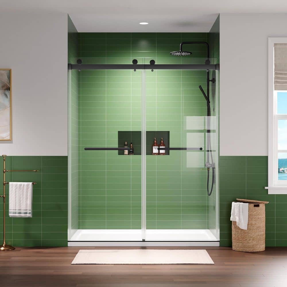 56-60 in. W x 75 in. H Sliding Frameless Shower Door in Matte Black Finish with Clear Tempered Glass price history on PriceWatchPro