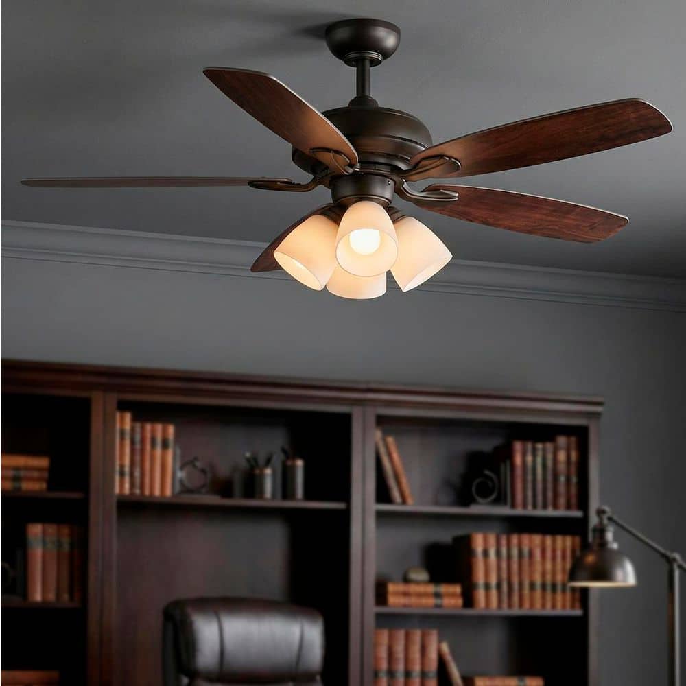 Hampton Bay Hollis 52 in. Indoor LED Bronze Downrod Ceiling Fan