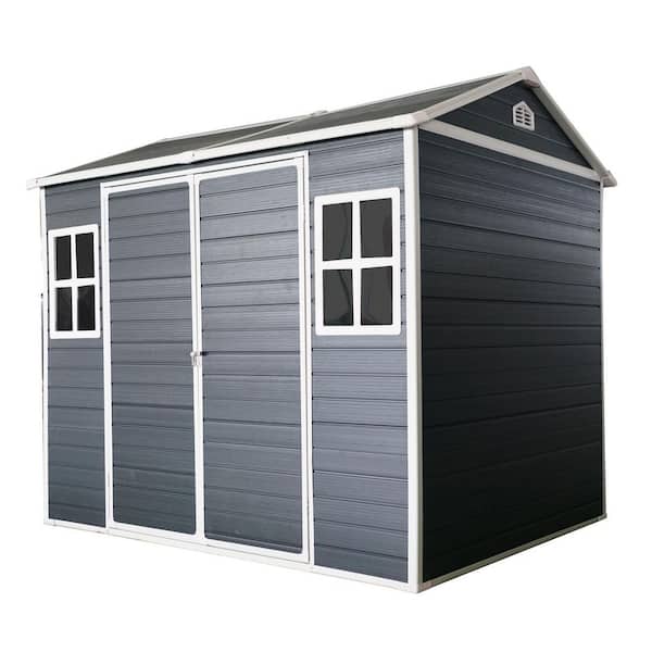 Outdoor 8 ft. W x 6 ft. D Resin Storage Shed with Floor, 2-Windows and Lockable Door Black (48 sq. ft.)