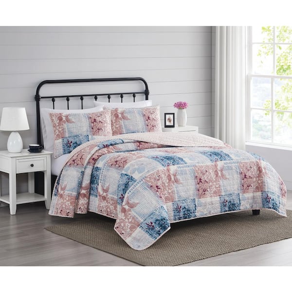 CANNON Textured Lotte Patchwork King 3-Piece Multicolor Microfiber Quilt Set